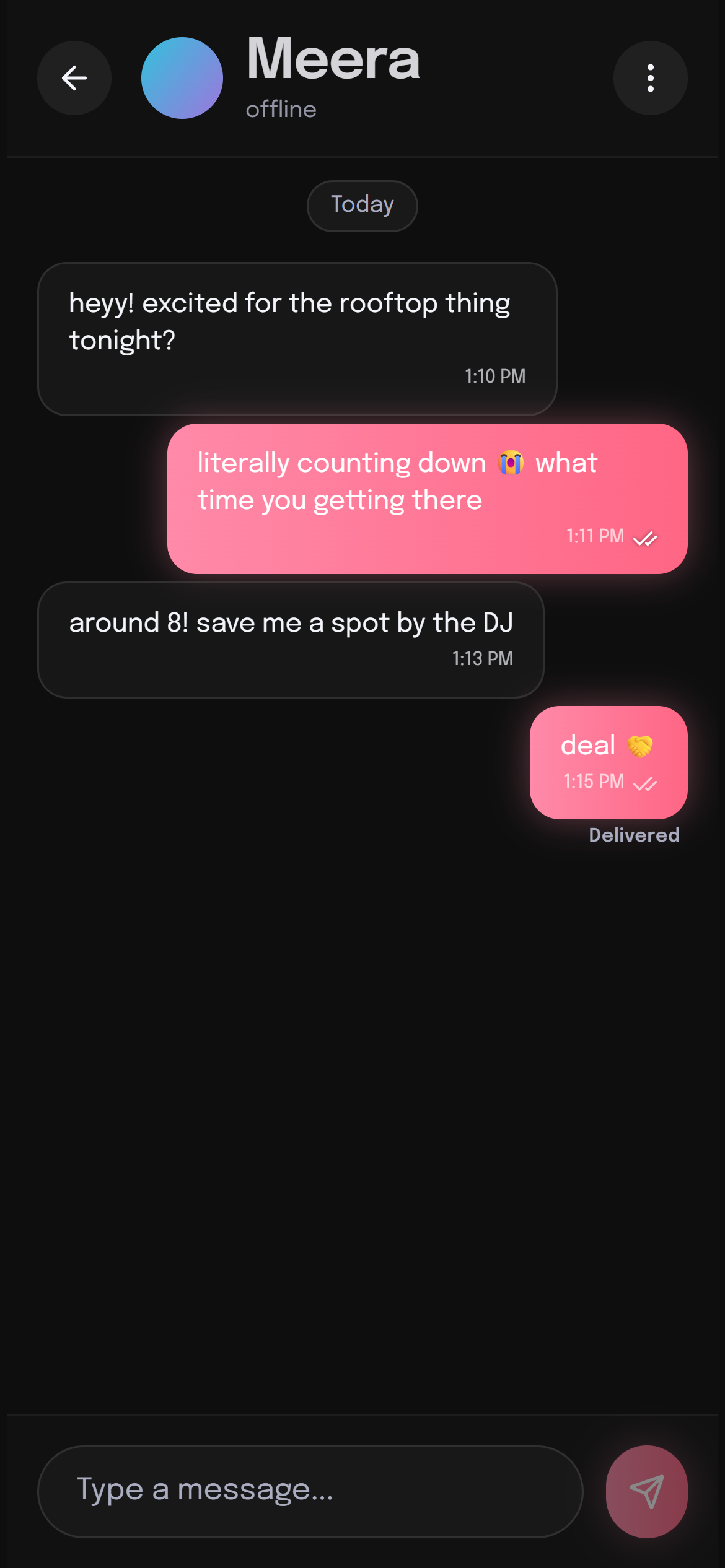 A real Vybe Date chat conversation